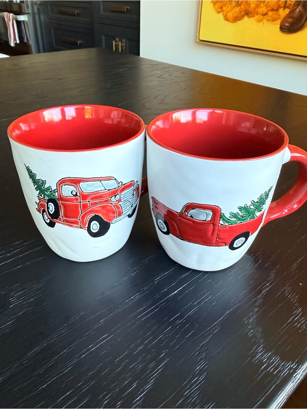 Red Truck Ceramic Holiday Mugs - Set of 2